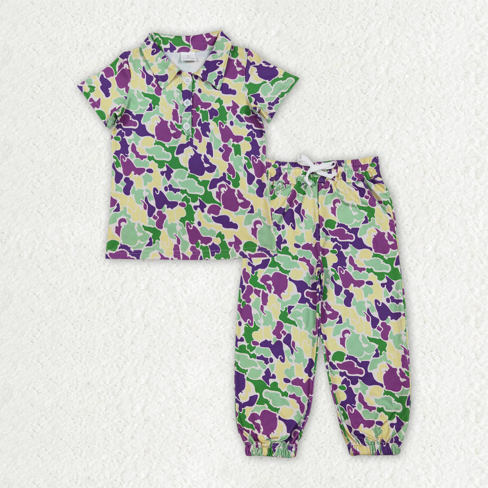 Green Purple Camo Print Daddy and Me Mardi Gras Clothes Family Matching Wear