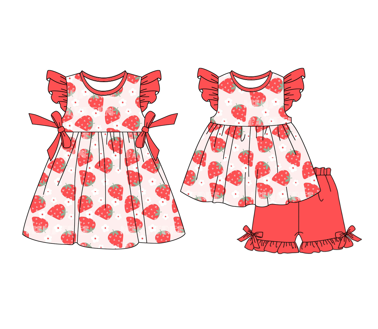1.4(Custom Design Preorder MOQ 5 Each Design) Strawberry Print Girls Summer Matching Clothes Sisters Wear