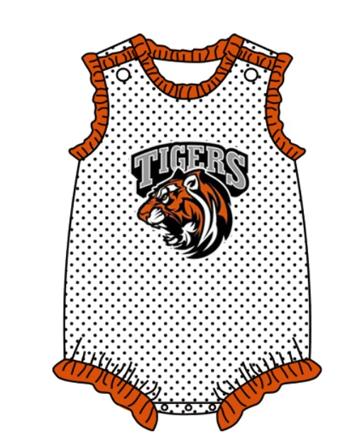 (Custom Design Preorder MOQ 5 )Team's Tigers Print Baby Girls Summer Romper