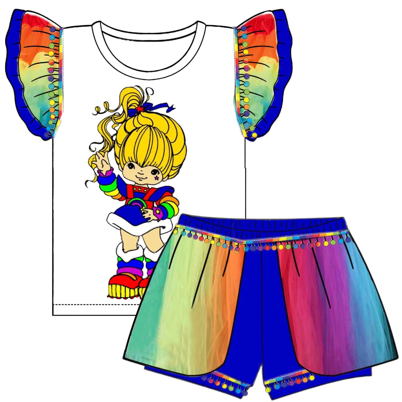 (Custom Design Preorder MOQ 5) Cute Rainbow Print Girls Summer Clothes Set