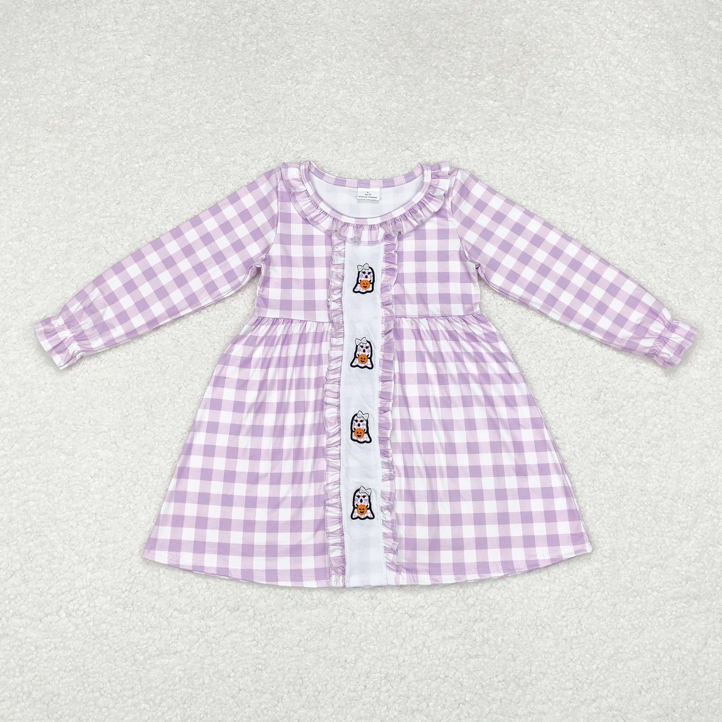 Ghost Pumpkin Embroidery Purple Plaid Print Sisters Halloween Matching Clothes