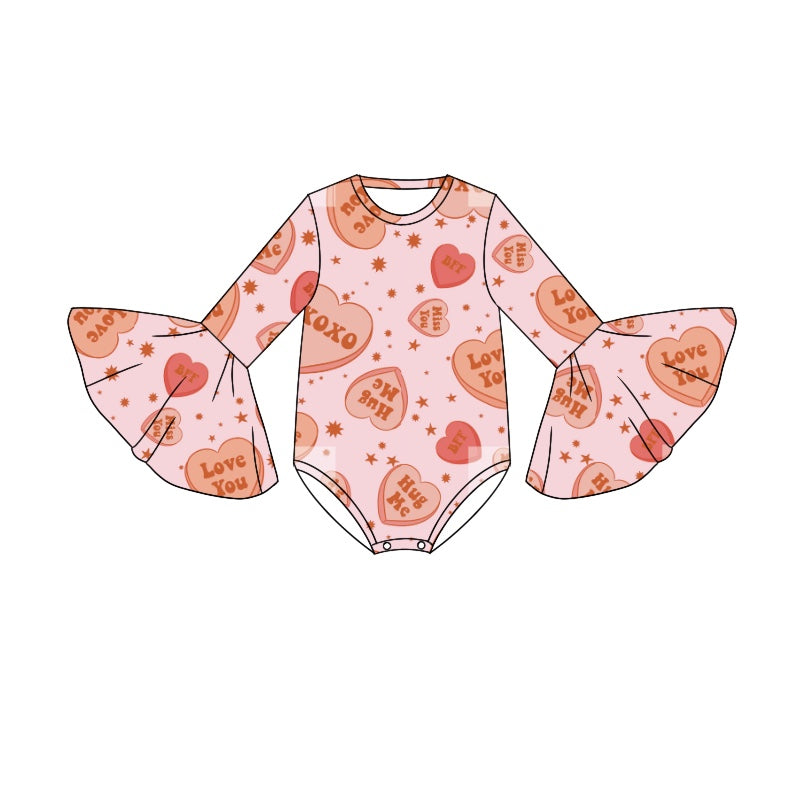 (Custom Design Preorder MOQ 5) Pink Heart XOXO Print Baby Girls Valentine's Romper