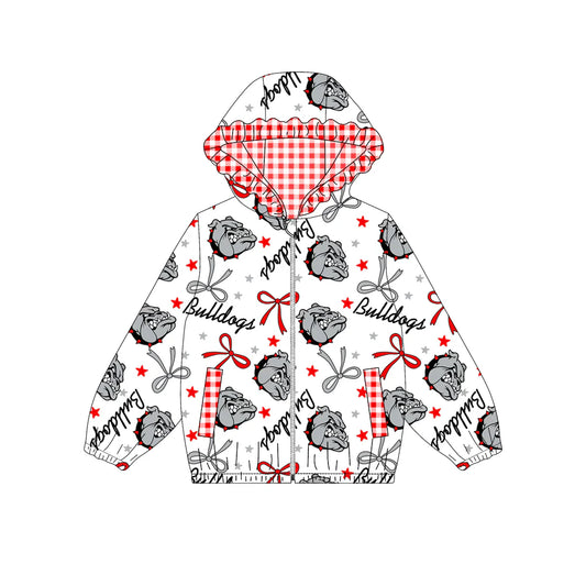 (Custom Design Preorder MOQ 5) Team's BULLDOG Bows Print Pockets Girls Long Sleeve Zipper Jackets Top