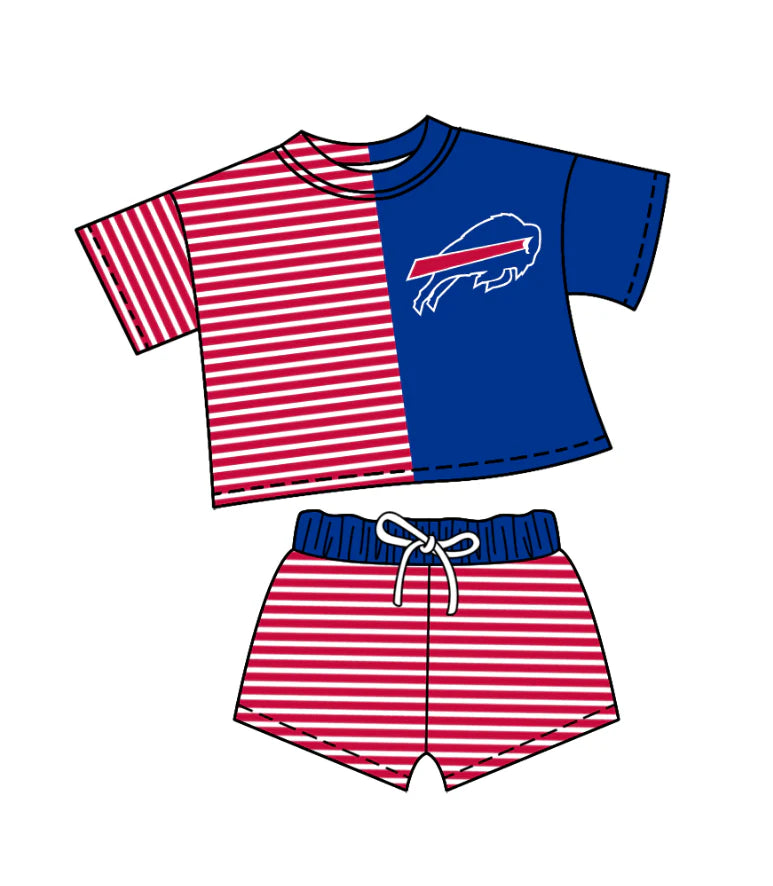 (Custom Design Preorder MOQ 5) Team's Bills Stripes Print Shorts Kids Summer Clothes Set