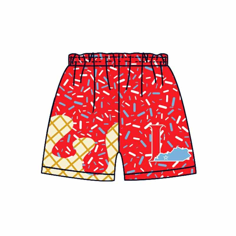 (Custom Design Preorder MOQ 5 Each Item) Team's I Red Sprinkles Print Summer Bottom Shorts Mom and Me Matching Clothes