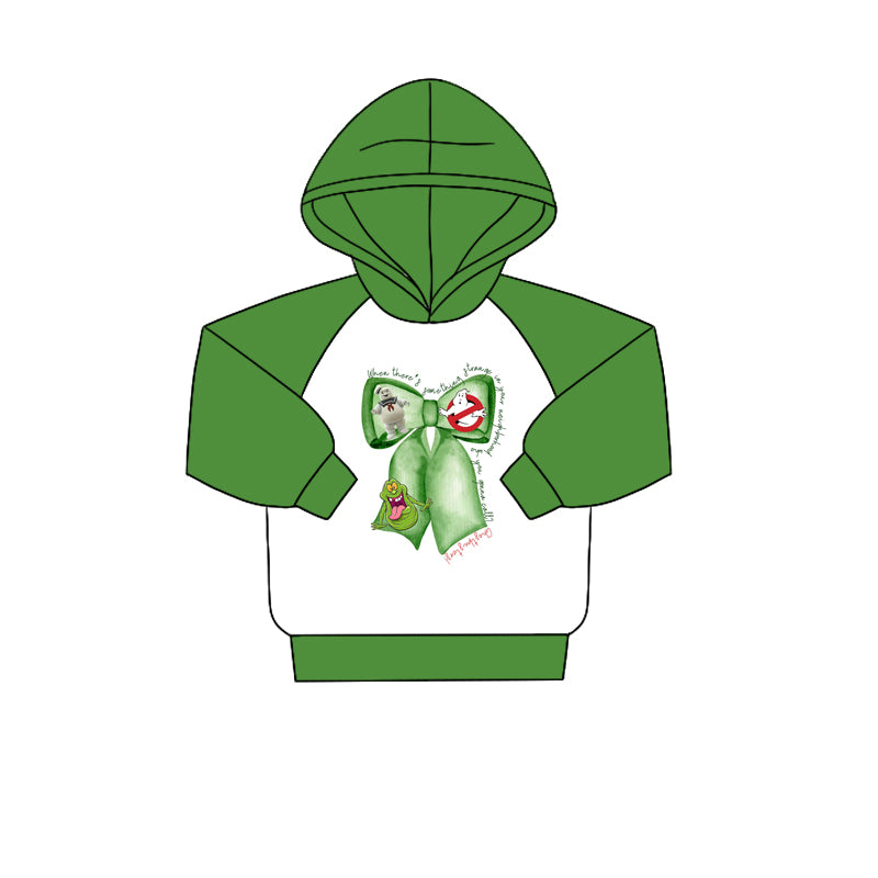 (Custom Design Preorder MOQ 5) Cartoon Figure Green Bow Print Boys Halloween Hoodie Zipper Tops