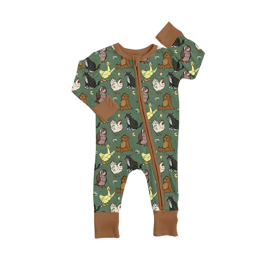 (Custom Design Preorder MOQ 5)  Animals Print Baby Bamboo Sleeper Zipper Romper