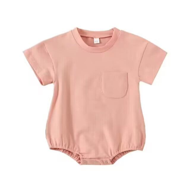 (Custom Design Preorder MOQ 5) Pink Color Pocket Baby Summer Romper
