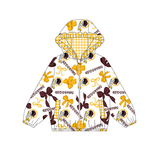 (Custom Design Preorder MOQ 5) Washington Commanders REDSKINS Bows Print Pockets Girls Long Sleeve Zipper Jackets Top