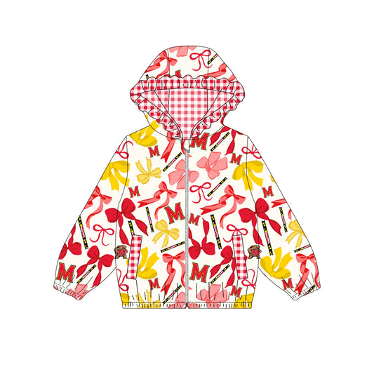(Custom Design Preorder MOQ 5) Team's M Bows Print Pockets Girls Long Sleeve Zipper Jackets Top