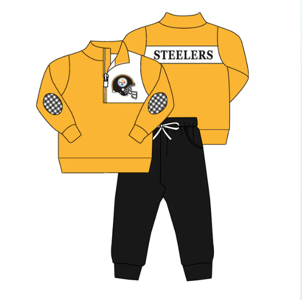 (Custom Design Preorder MOQ 5 ) Team's STEELERS Top Black Pants Boys Fall Clothes Set