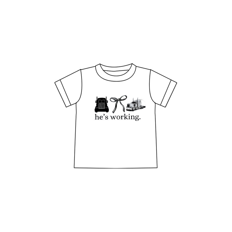 (Custom Design Preorder MOQ 5 )NO.3 he's working bow Print Girls Summer Tee Shirts Top