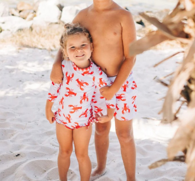 S0202 Boys Crayfish Print Swim Trunks