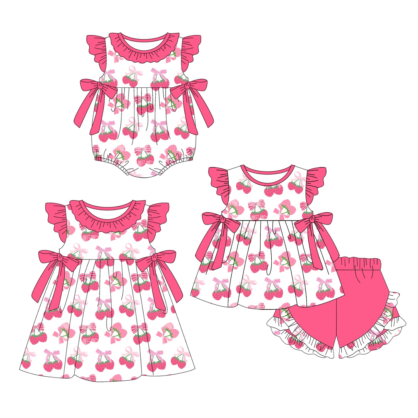 3.31(Custom Design Preorder MOQ 5 Each Design) Strawberry Pink Print Girls Summer Matching Clothes Sisters Wear