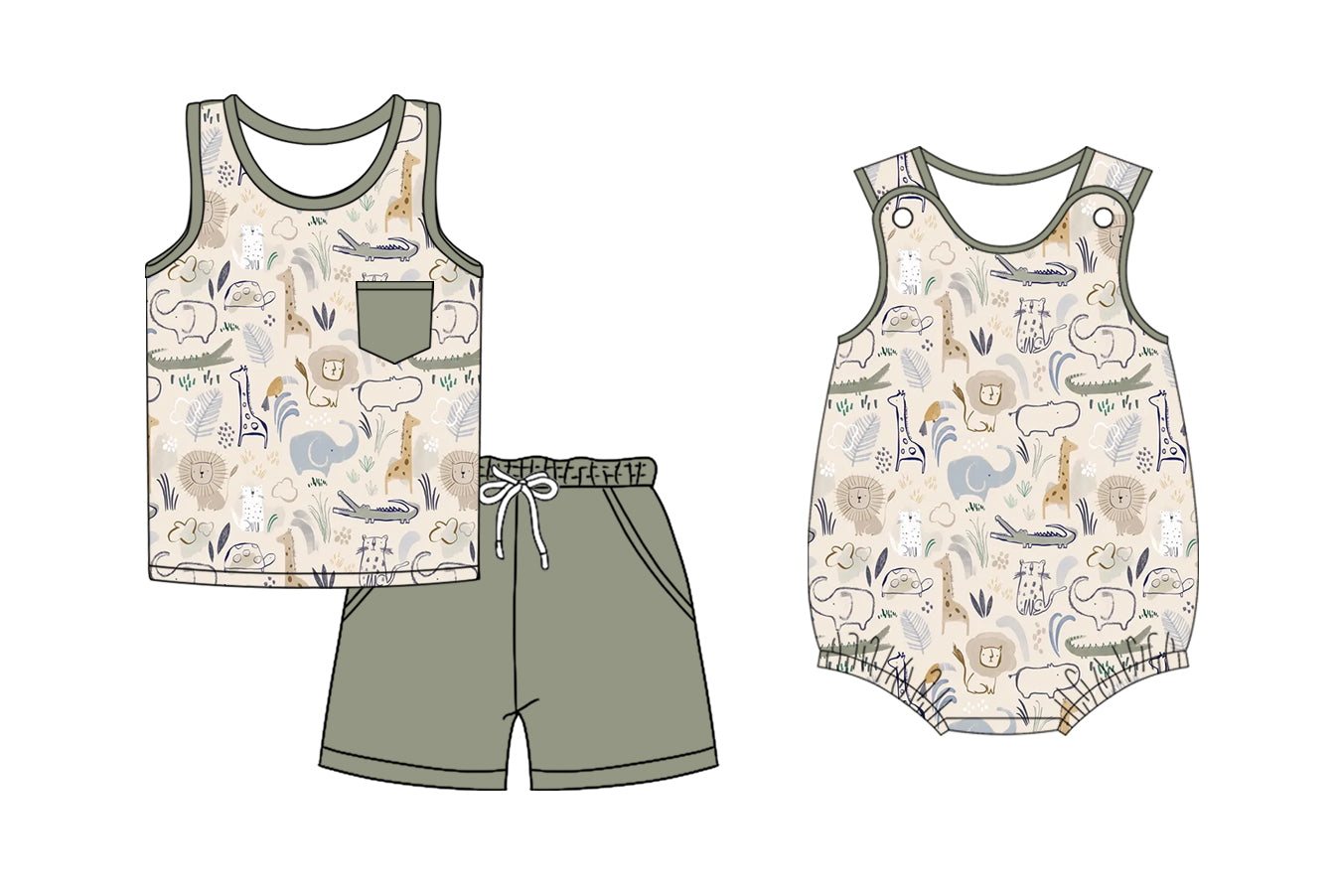 3.31(Custom Design Preorder MOQ 5 Each Design) Animals Print Boys Summer Matching Clothes Brothers Wear