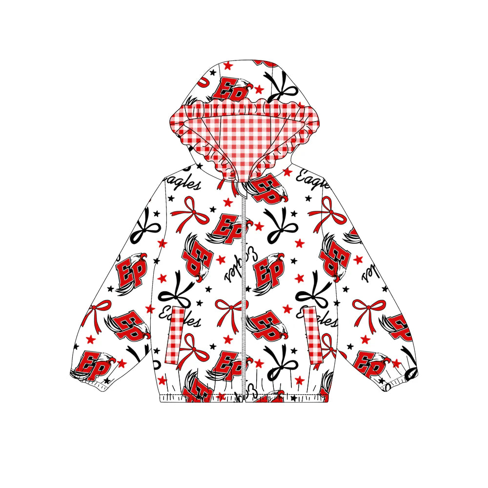 (Custom Design Preorder MOQ 5) Team's Eagles Bows Print Pockets Girls Long Sleeve Zipper Jackets Top