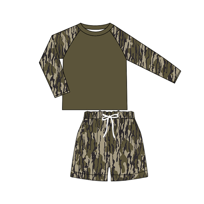 (Custom Design Preorder MOQ 5) Camo Print Boys Long Sleeve 2 Pieces Swimsuits
