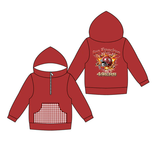 (Custom Design Preorder MOQ 5) Team's SF 49ERS Print Pocket Kidss Long Sleeve Zipper Hoodie Top