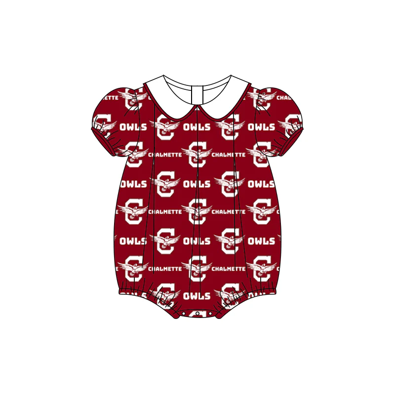 (Custom Design Preorder MOQ 5 ) Team's CHALMETTE OWLS Print Baby Girls Summer Romper
