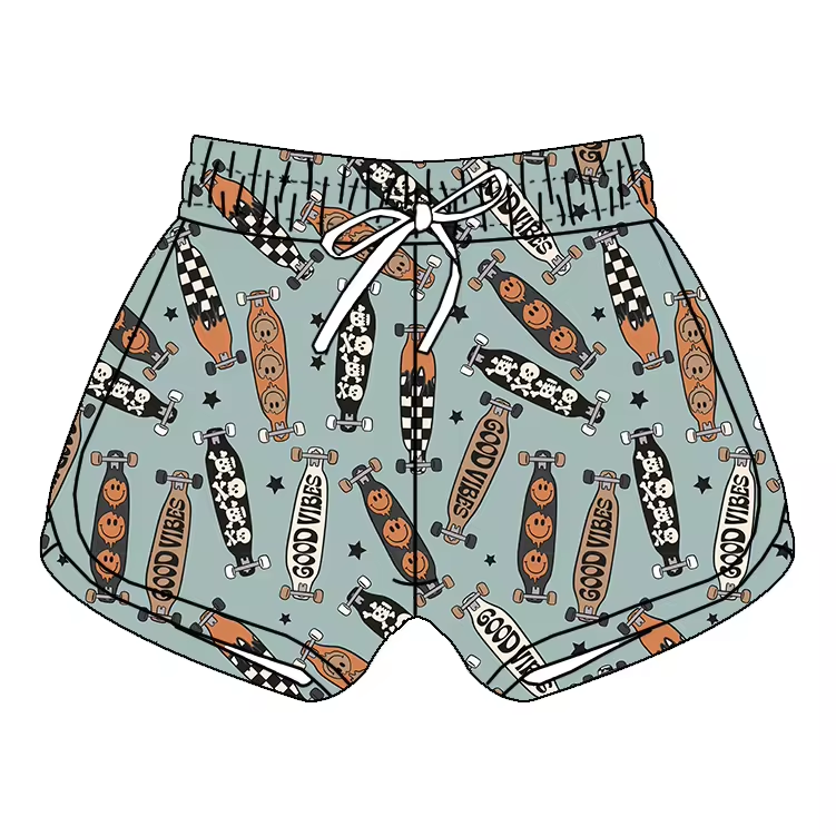 (Custom Design Preorder MOQ 5) Good Vibes Scooter Print Boys Summer Shorts