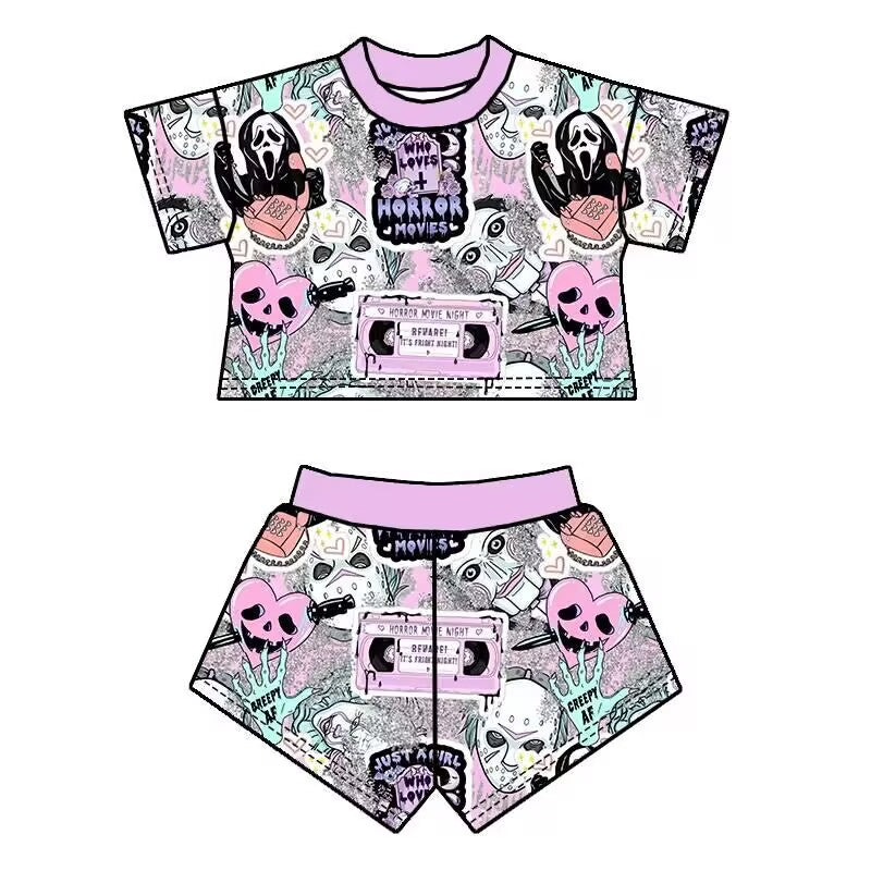 (Custom Design Preorder MOQ 5) Movie Characters Print Girls Halloween Clothes Set