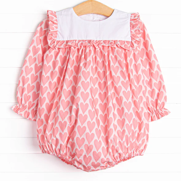 (Custom Design Preorder MOQ 5) Pink Heart Print Baby Girls Valentine's Day Romper