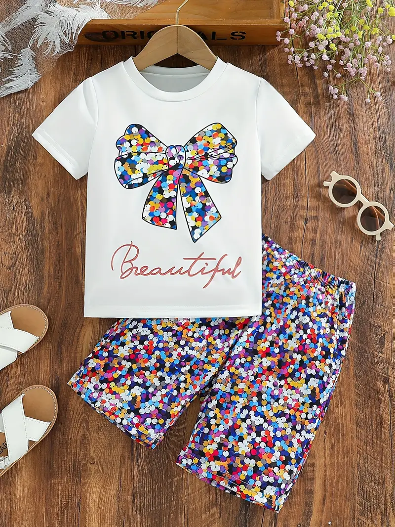 (Custom Design Preorder MOQ 5) Beautiful Top Colorful Shorts Girls Summer Clothes Set