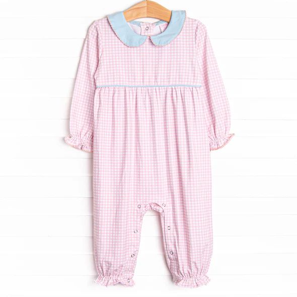 (Custom Design Preorder MOQ 5) Pink Plaid Print Baby Girls Fall Romper