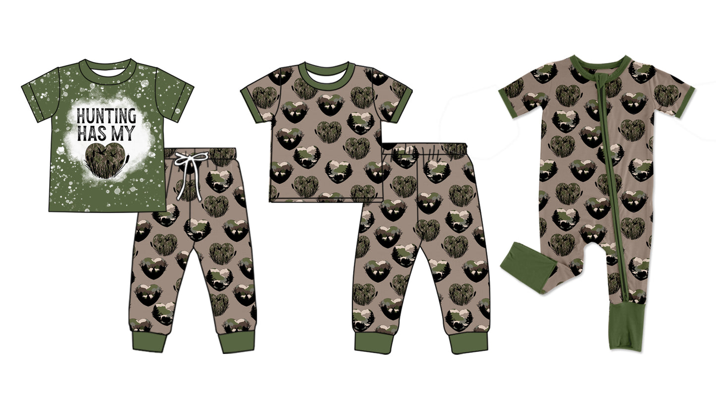 11.22(Custom Design Preorder MOQ 5 Each Design) HUNTING HAS MY HEART Camo Print Boys Hunting Matching Clothes Brothers Wear