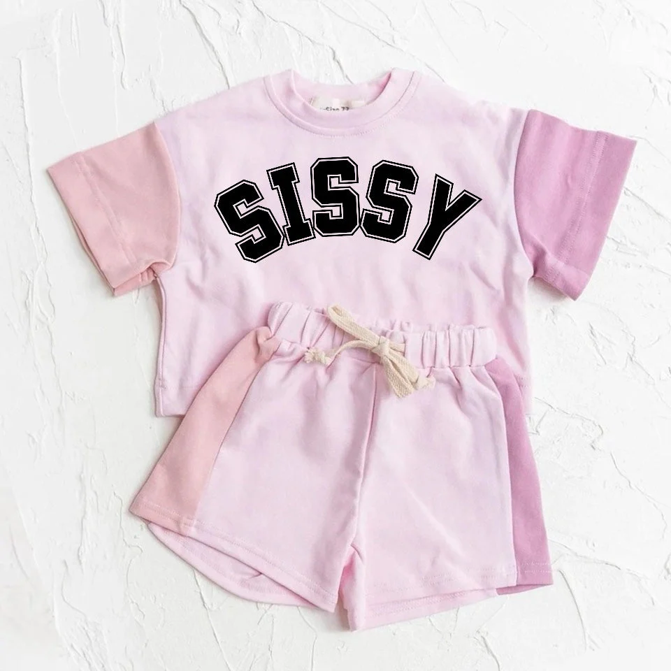 (Custom Design Preorder MOQ 5) Sissy Top Pink Shorts Girls Summer Clothes Set