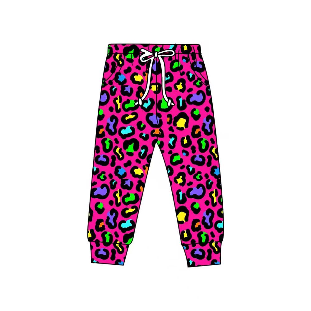 (Custom Design Preorder MOQ 5) Colorful Leopard Print Girls Valentine's Day Bottom Pants