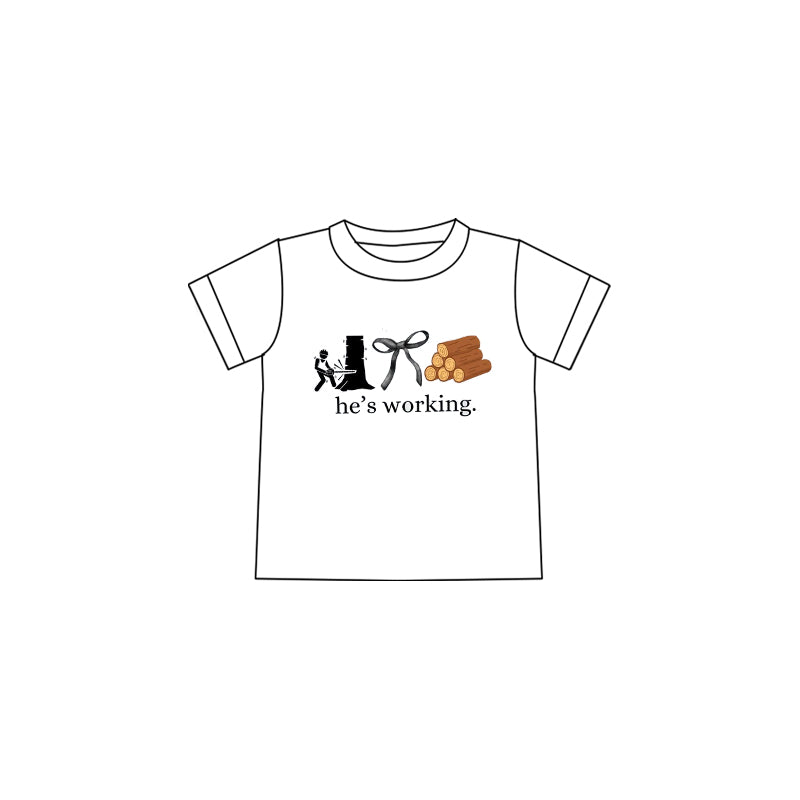 (Custom Design Preorder MOQ 5 )NO.14 he's working bow Print Girls Summer Tee Shirts Top