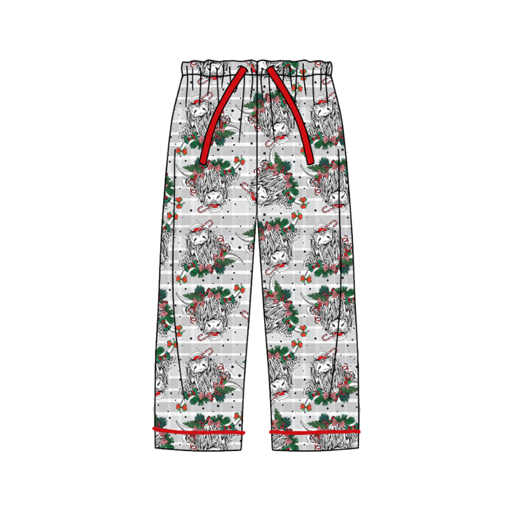 (Custom Design Preorder MOQ 5) Adult Highland Cow Print Woman Christmas Pajamas Pants