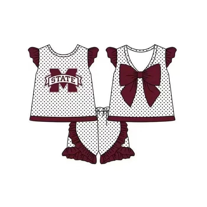 (Custom Design Preorder MOQ 5) Team's Mississippi State Top Ruffle Shorts Girls Summer Clothes Set