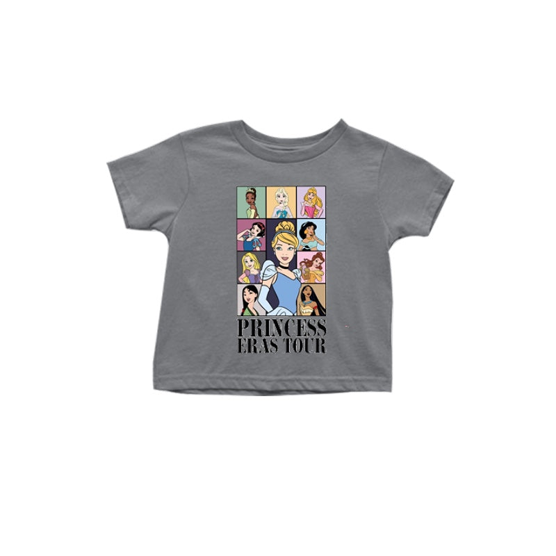 (Custom Design Preorder MOQ 5) Grey Princess Print Girls Summer Tee Shirts Top