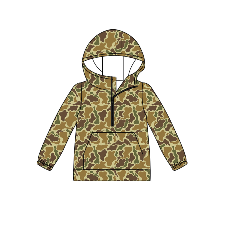 (Custom Design Preorder MOQ 5) Camo Print Adult Hoodie Zipper Pocket Top
