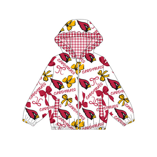 (Custom Design Preorder MOQ 5) Cardinals Bows Print Pockets Girls Long Sleeve Zipper Jackets Top