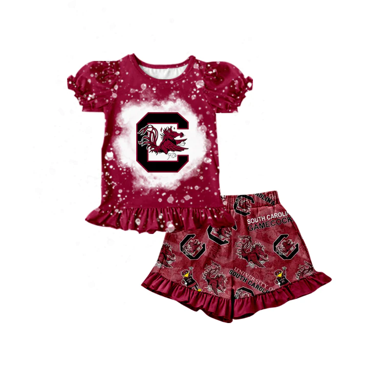 (Custom Design Preorder MOQ 5) Team's Wine C Print Girls Summer Clothes Set