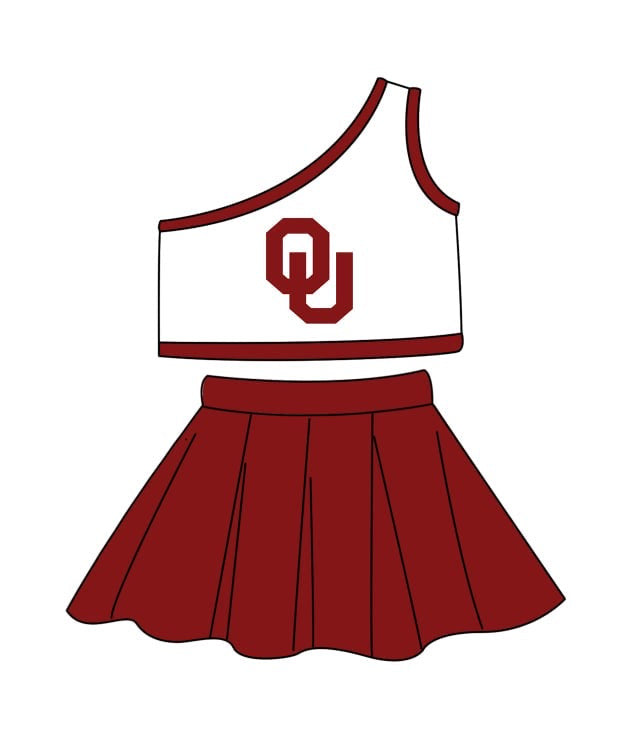 (Custom Design Preorder MOQ 5) Team's Oklahoma Sooners Print Girls Skirts Clothes Set