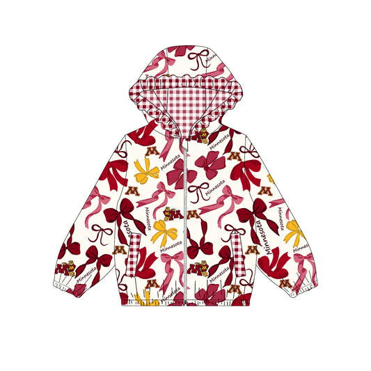 (Custom Design Preorder MOQ 5) Team's MINNESOTA Bows Print Pockets Girls Long Sleeve Zipper Jackets Top
