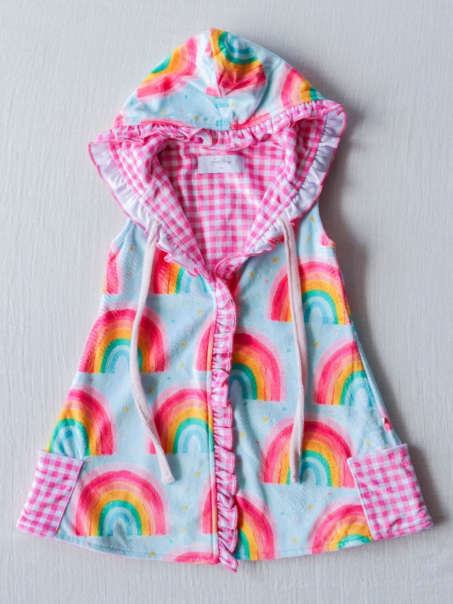 (Custom Design Preorder MOQ 5) Rainbow Print Girls Hooded Swimming Coverup