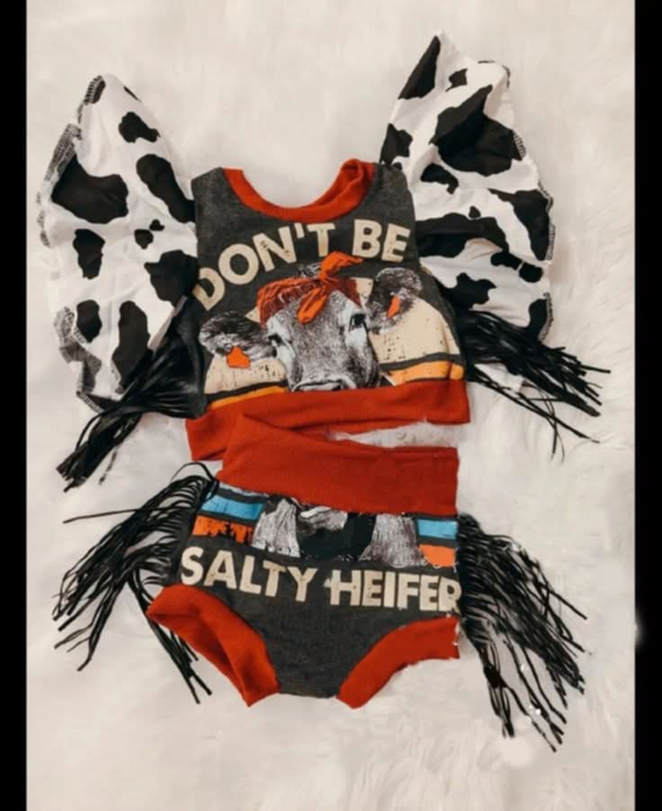 (Custom Design Preorder MOQ 5) Don't Be Salty Heifer Baby Girls Summer Tassels Bummie Set
