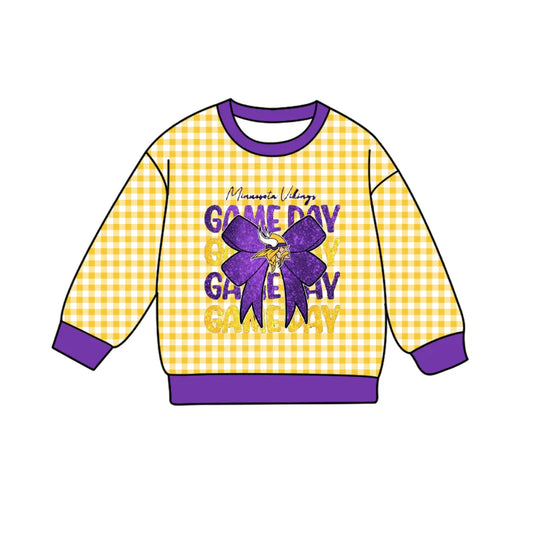 (Custom Design Preorder MOQ 5 Each Item) Team's Vikings GAME DAY Plaid Print Long Sleeve Tee Shirts Top Mom and Me Matching Clothes