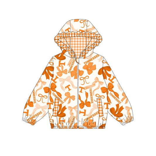 (Custom Design Preorder MOQ 5) Team's TENNESSEE Bows Print Pockets Girls Long Sleeve Zipper Jackets Top