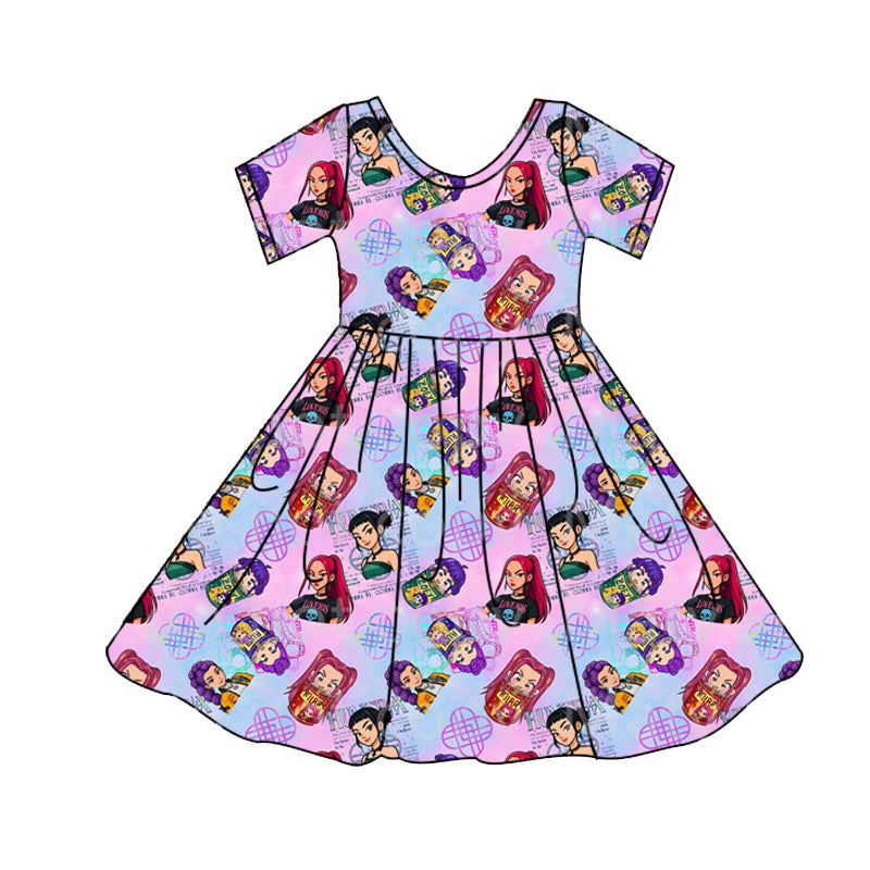 (Custom Design Preorder MOQ 5 Each Item) Cartoon KPOP Character Purple Print Girls Matching Clothes