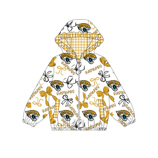 (Custom Design Preorder MOQ 5) JAGUARS Bows Print Pockets Girls Long Sleeve Zipper Jackets Top