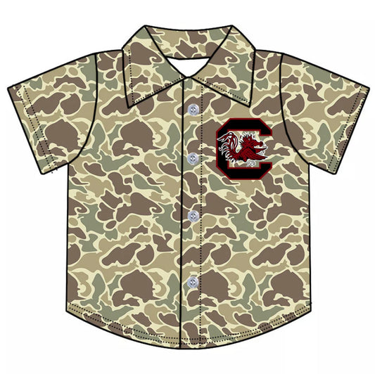 (Custom Design Preorder MOQ 5 Each Item) Team's Camo Gamecock Print Polo Top Mom and Me Matching Clothes