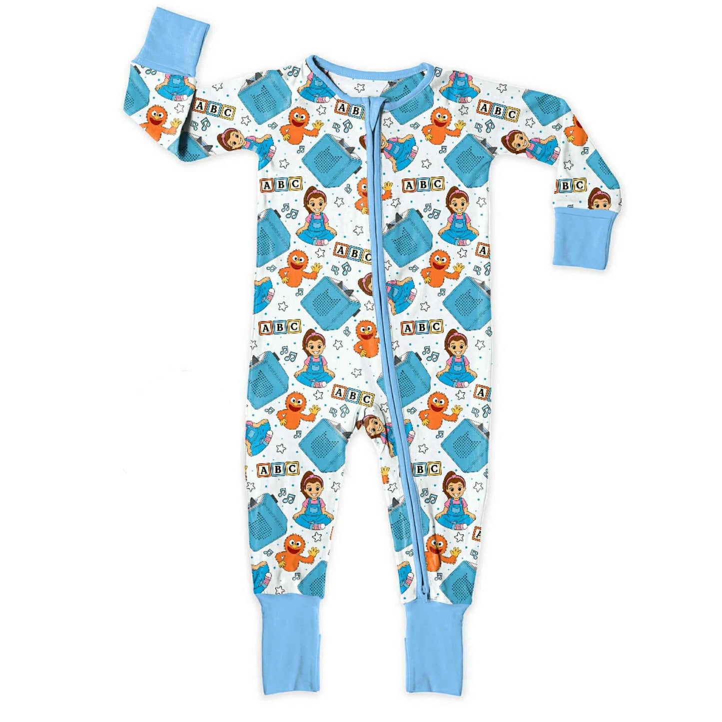 (Custom Design Preorder MOQ 5) Cartoon Teacher ABC Print Baby Fall Sleeper Zipper Romper