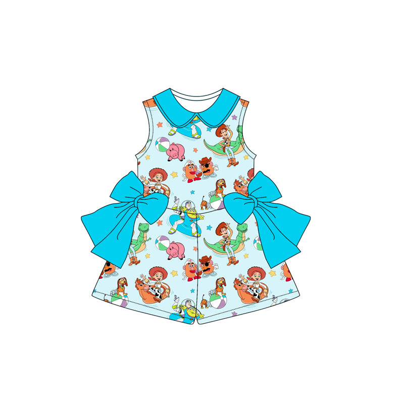 (Custom Design Preorder MOQ 5) Cartoon Toys Print Girls Summer Jumpsuits