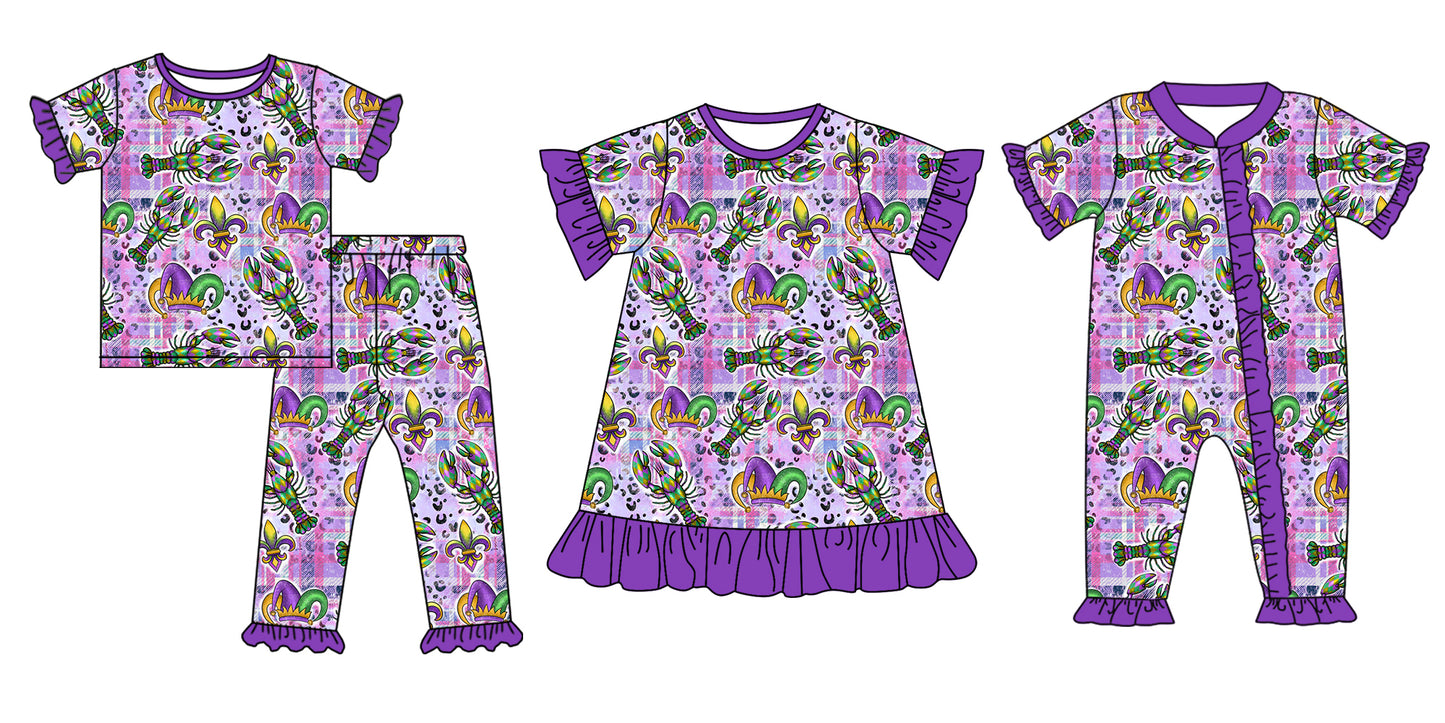11.22(Custom Design Preorder MOQ 5 Each Design) Crayfish Hat Print Girls Mardi Gras Matching Clothes Sisters Wear